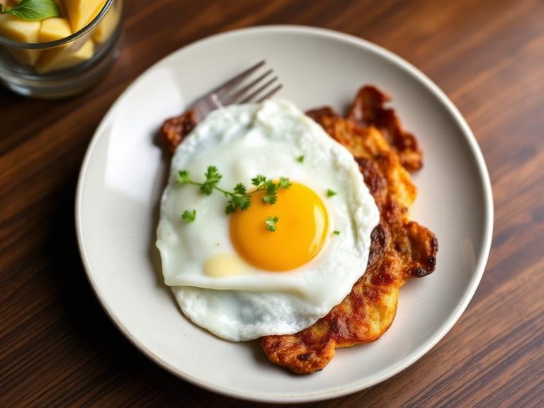 Accompanied by a fried egg