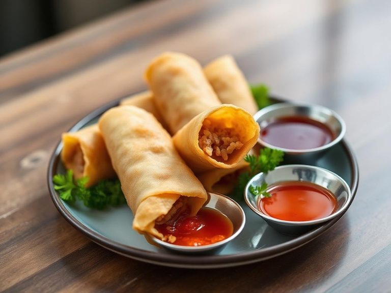 Air-fried egg rolls with dipping sauce trio