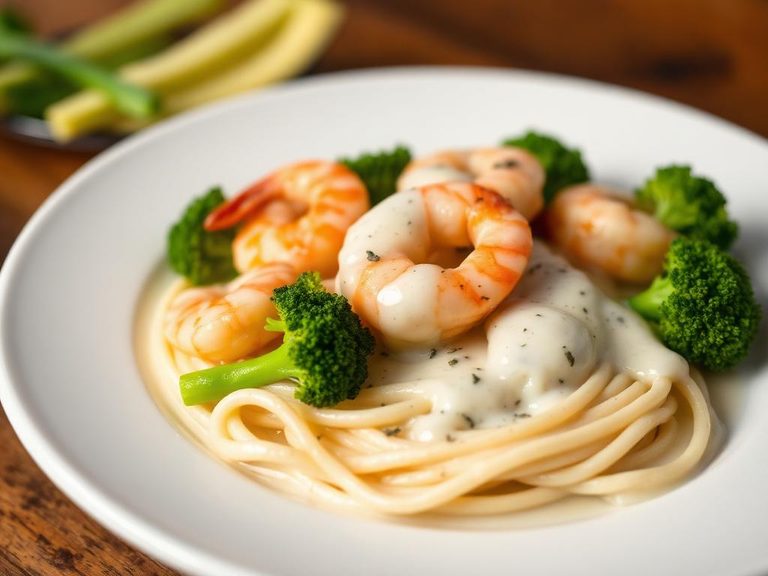 Alfredo Sauce with Shrimp and Broccoli