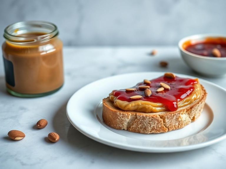 Almond butter and jam on sourdough