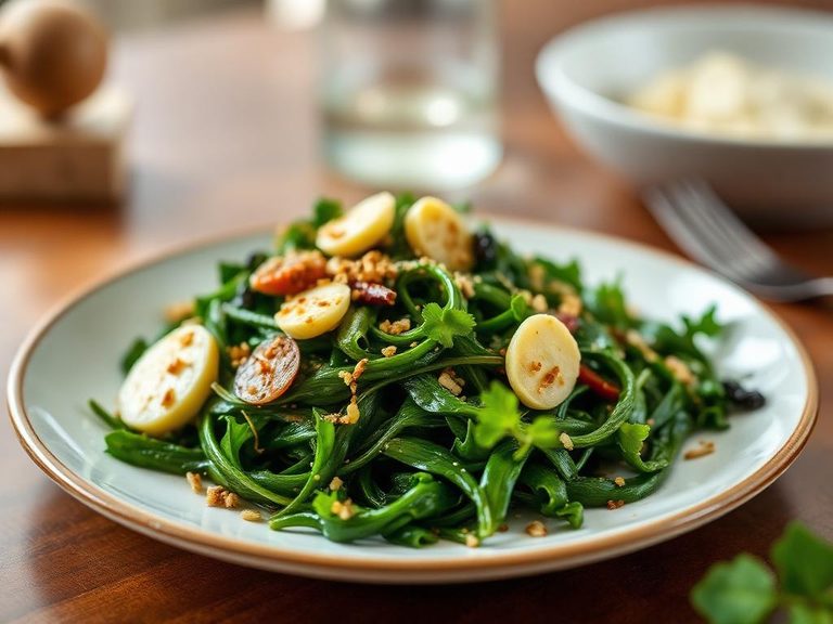 Amaranth greens with garlic (Mediterranean)