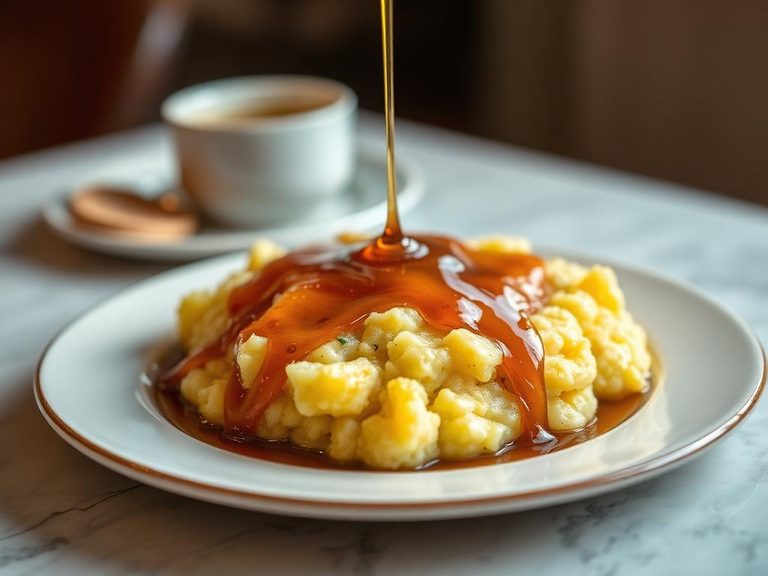 American breakfast mush with syrup