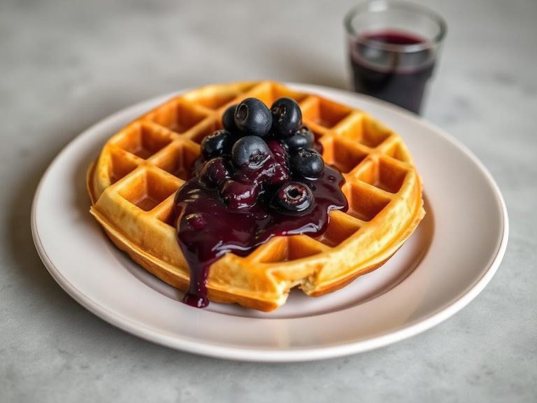 American-Style Waffle with Blueberry Compote