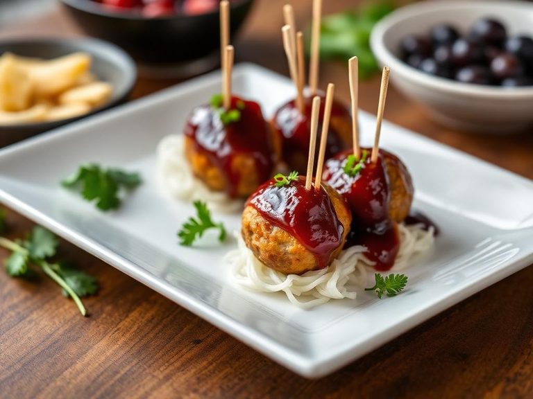 Appetizer meatballs in grape jelly-chili sauce