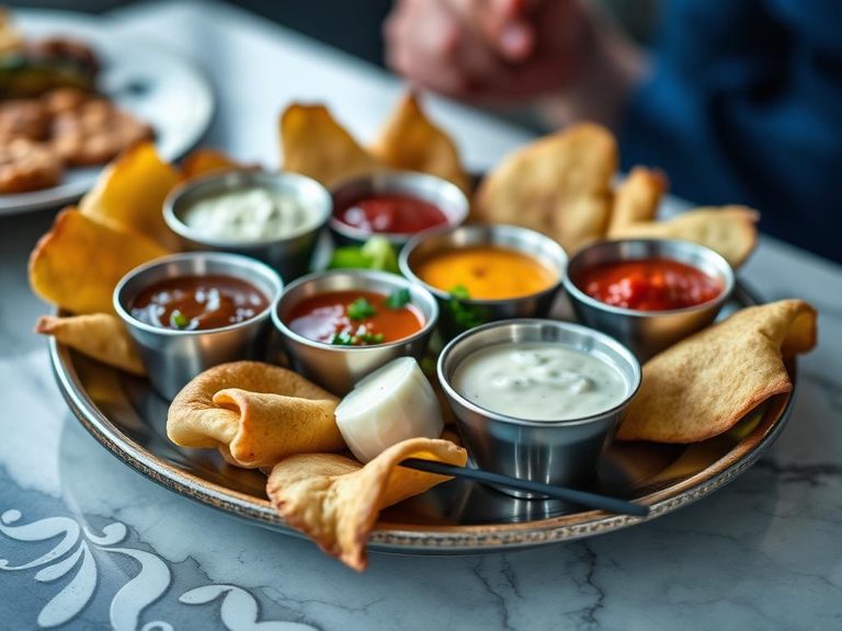 Appetizer platter with dipping sauces