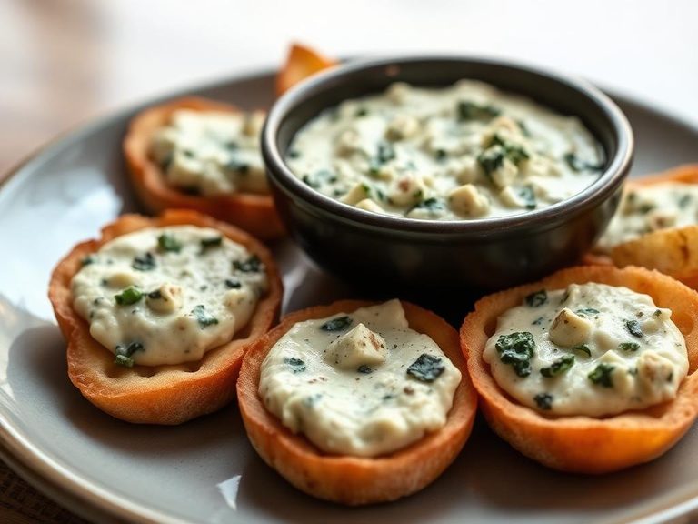 Appetizer with spinach artichoke dip
