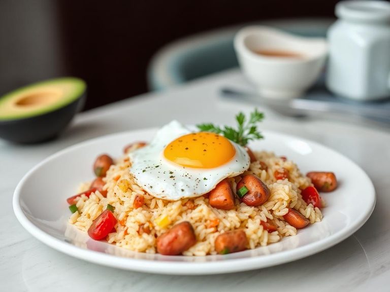 Arroz con Salchichas y Huevo