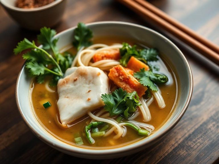 Asian-Style Fish Noodle Soup with Greens