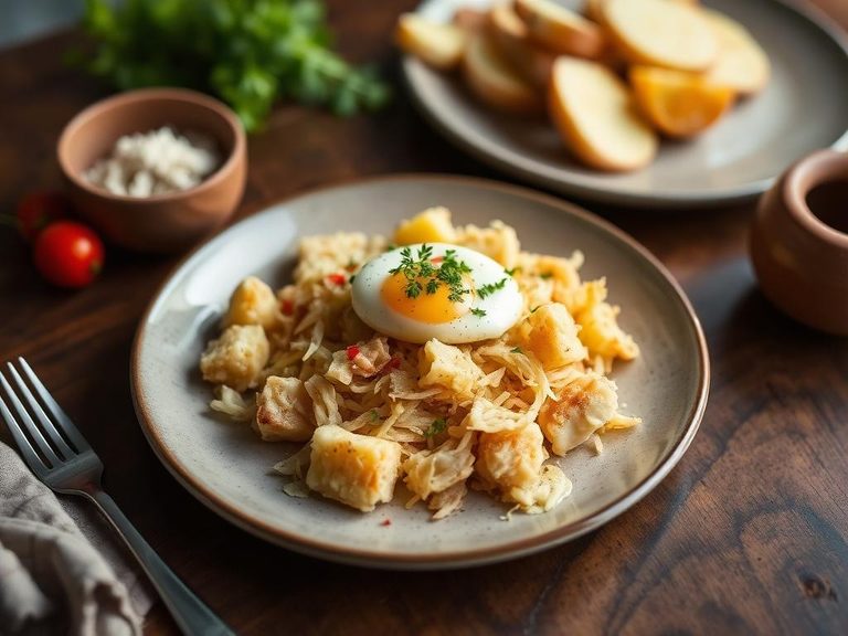 Bacalhau à Brás (Portugal, using salted cod but similar technique)