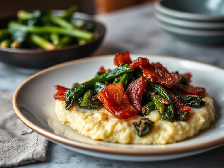 Bacon Grits with Sautéed Greens