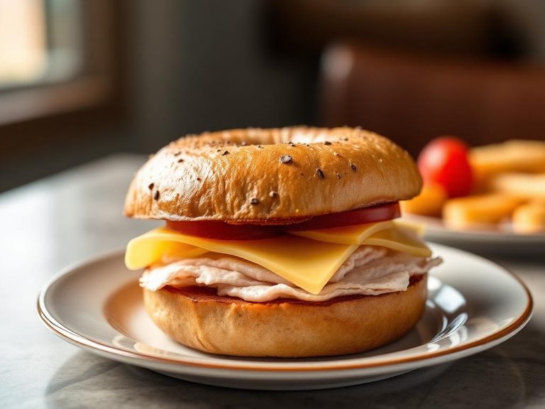 Bagel sandwich with turkey and cheese
