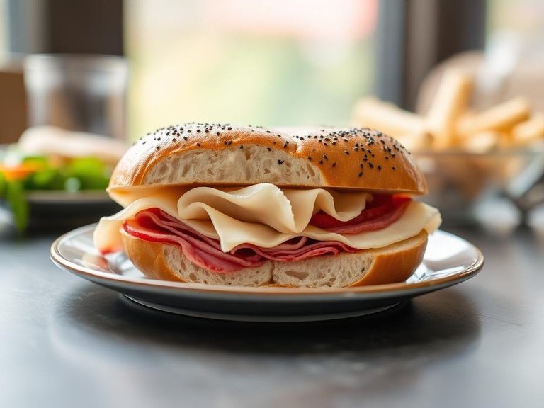 Bagel sandwich with turkey and Swiss