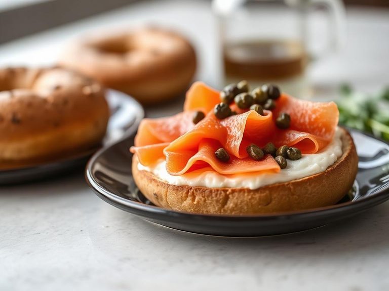 Bagel spread with lox and capers