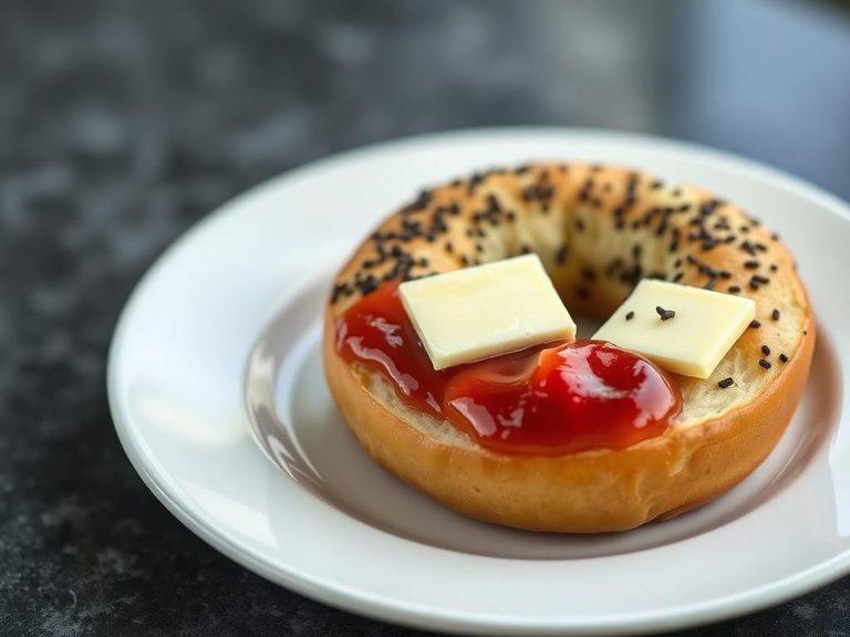 Bagel with butter and jam