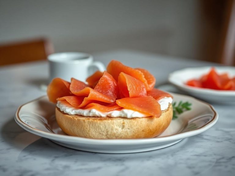Bagel with cream cheese and lox
