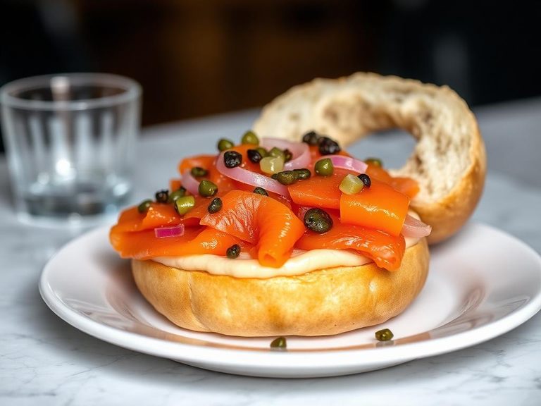 Bagel with Lox, Capers, and Onions
