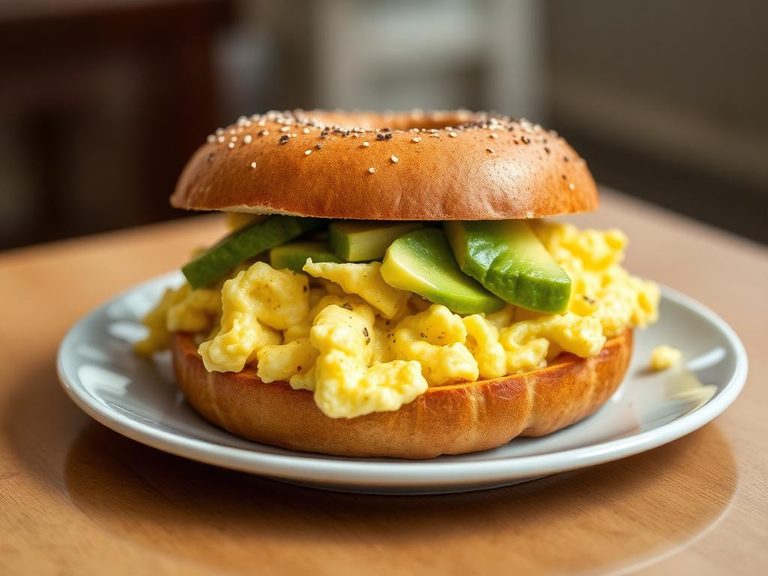 Bagel with Scrambled Eggs and Avocado