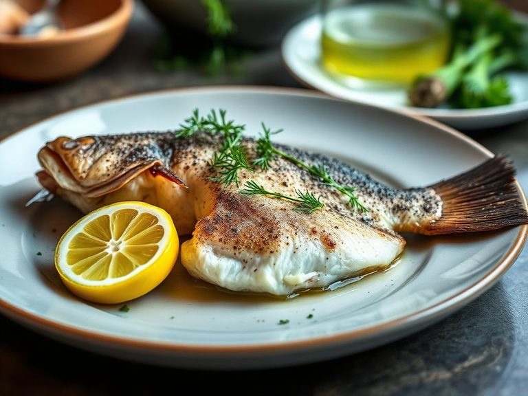 Baked Atlantic wolffish with lemon and dill