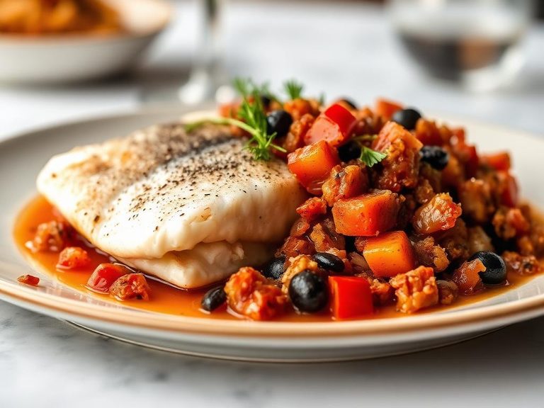 Baked Bluefish with Tomato and Olive Tapenade