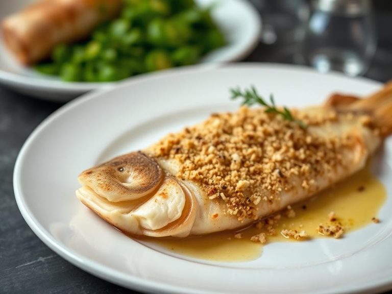Baked burbot fillets with a breadcrumb crust