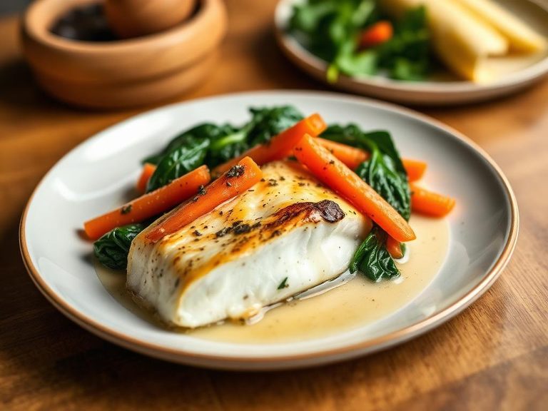 Baked Cod with Carrots and Spinach