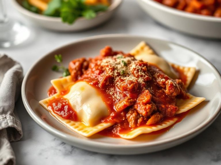 Baked Four-Cheese Ravioli with Meat Sauce