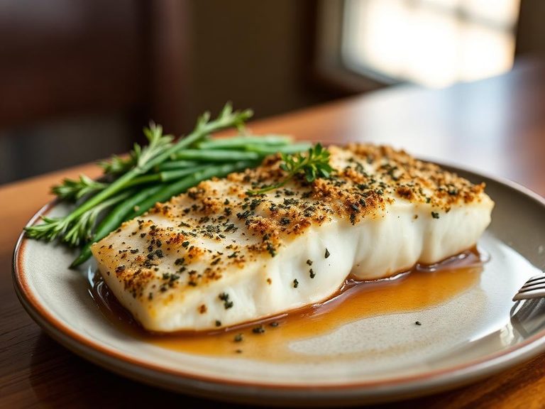 Baked halibut with a parmesan-herb crust