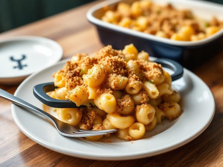 Baked mac and cheese with breadcrumbs