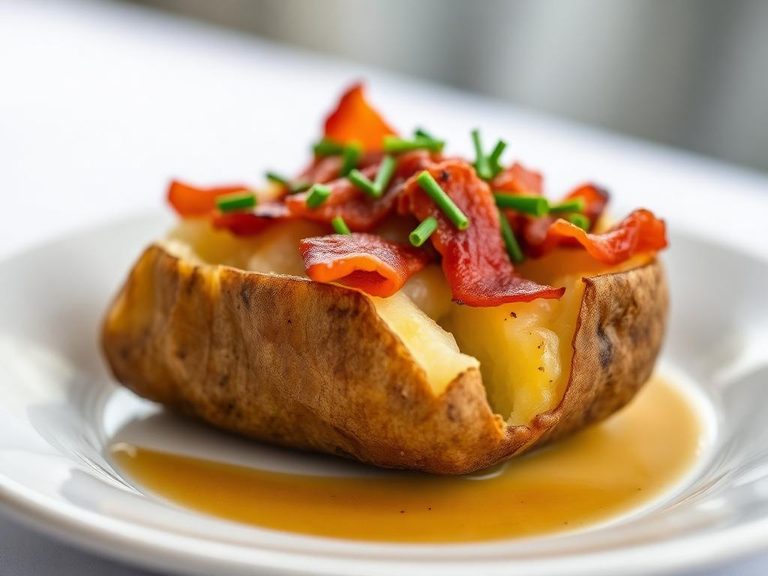 Baked potato with bacon and chives