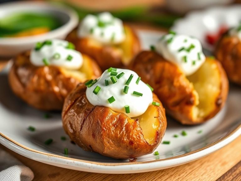 Baked potatoes with sour cream and chives