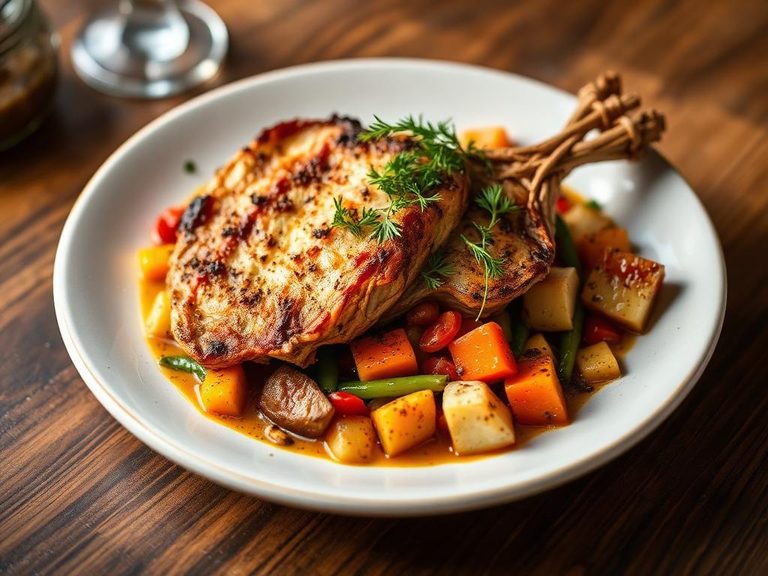 Baked sheepshead with a vegetable medley