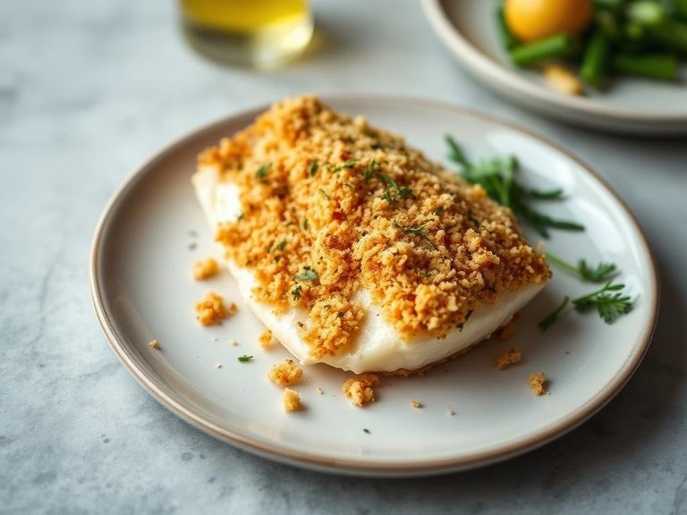 Baked sunfish with breadcrumbs and parmesan