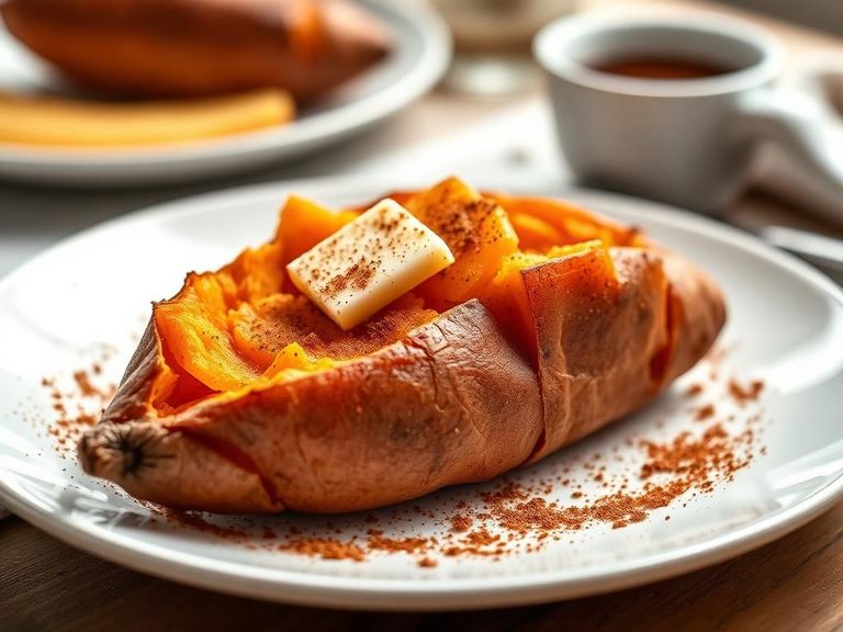 Baked sweet potato with butter and cinnamon