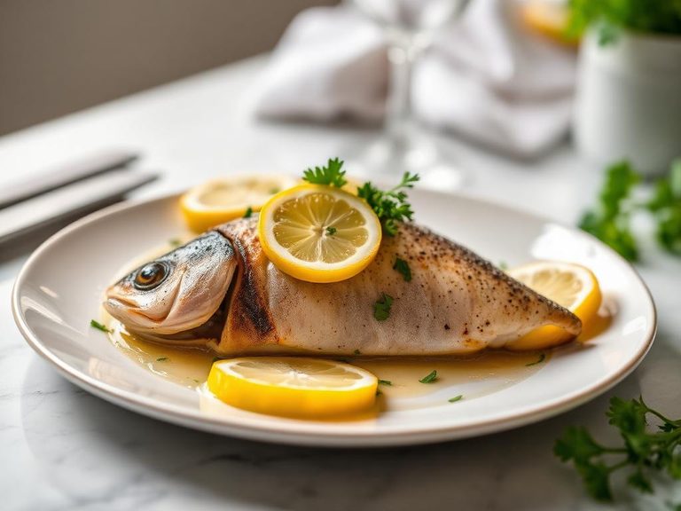 Baked trout stuffed with lemon and parsley