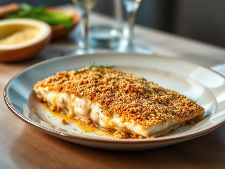 Baked whitefish with a breadcrumb crust