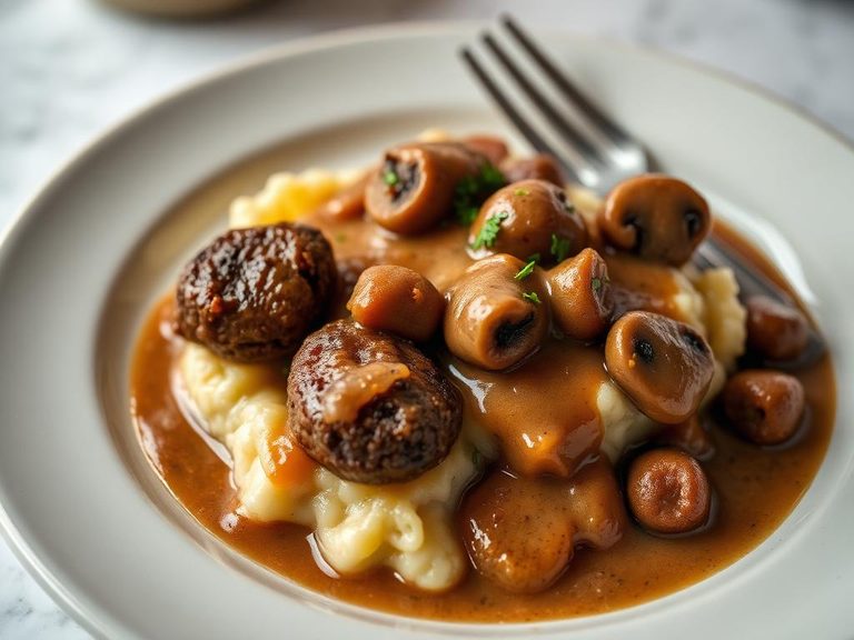 Bangers and Mash with Mushroom Gravy