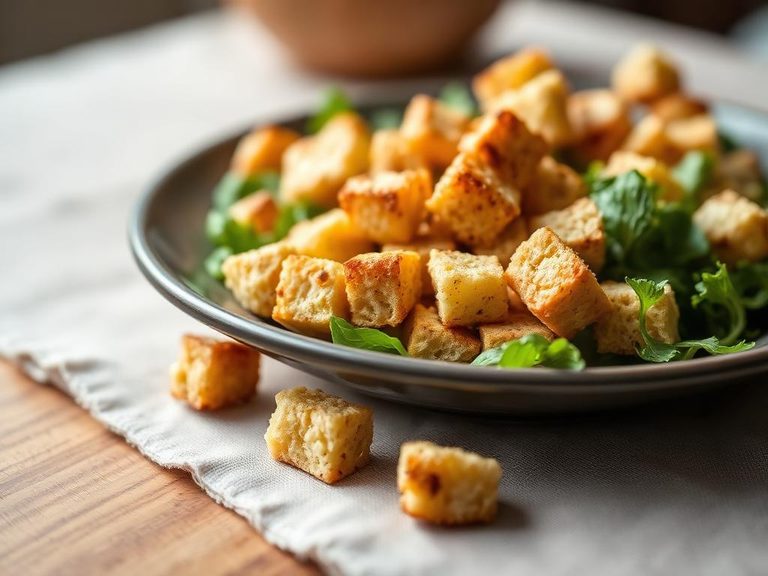 Barley bread croutons for salads