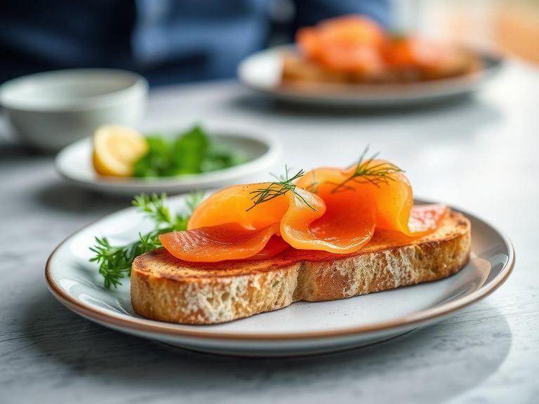 Barley bread toast with smoked salmon