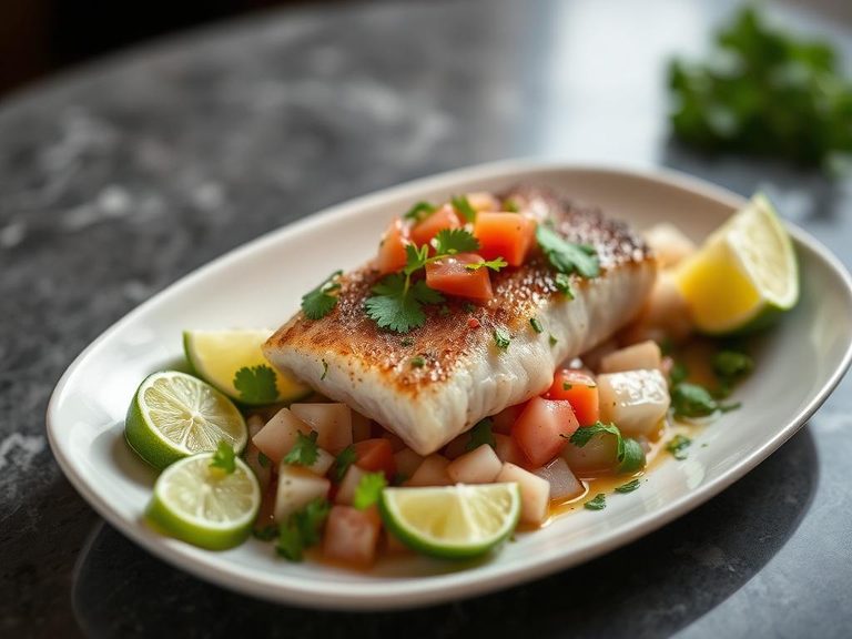 Bass ceviche with lime and cilantro