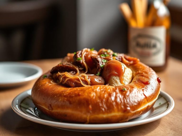Bavarian-style meat-topped pretzel