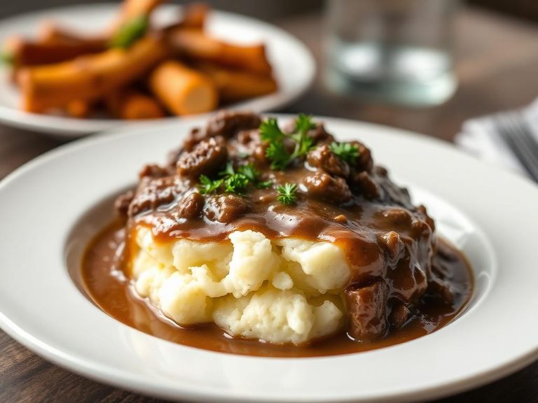 Beef and Gravy over Mashed Potatoes