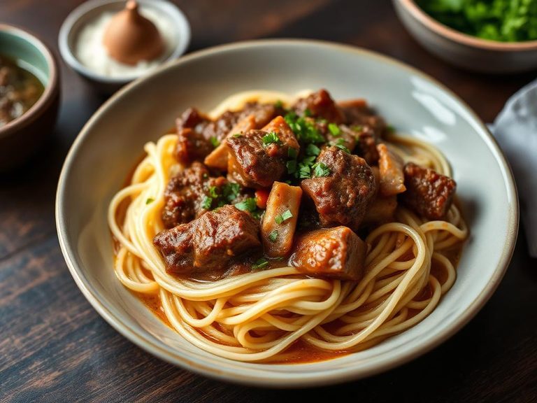Beef Stew over Egg Noodles