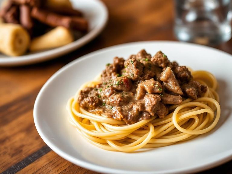 Beef Stroganoff over Pasta
