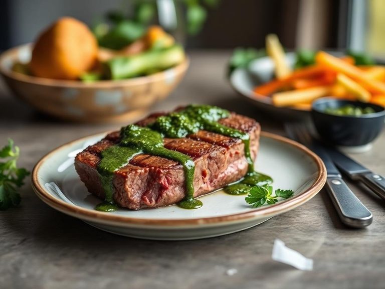 Beefalo steak with chimichurri