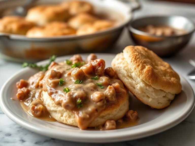Biscuits with sausage gravy casserole