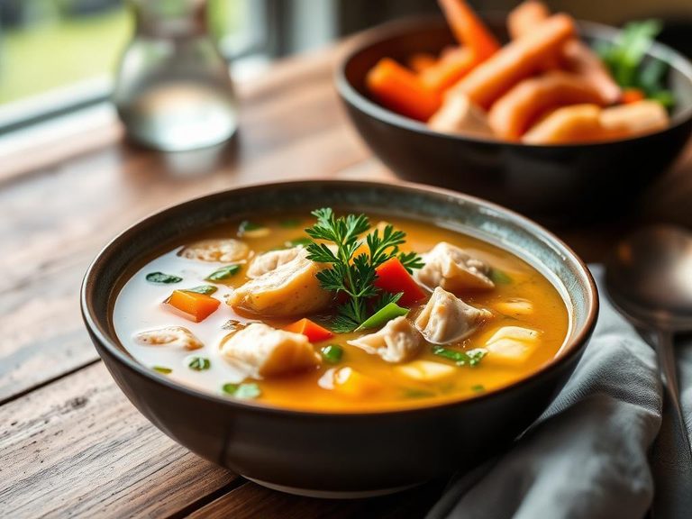 Blended into a simple chicken and vegetable soup broth