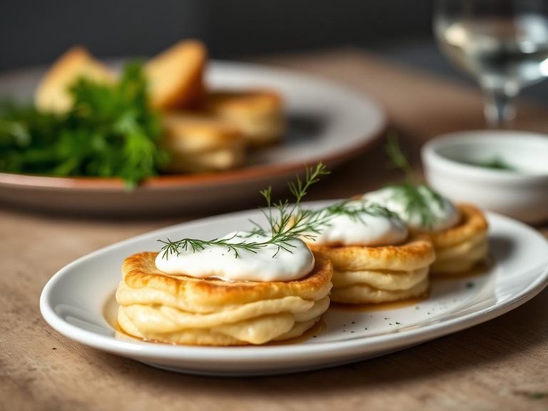 Blini with crème fraîche and dill