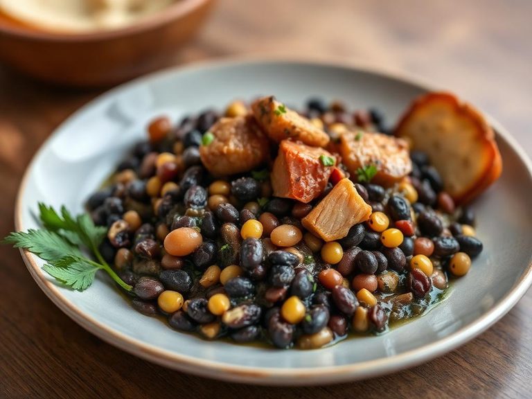 Blue Corn Mush with beans and mutton
