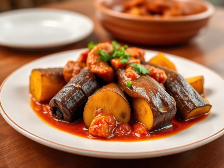 Boiled plantains with stew