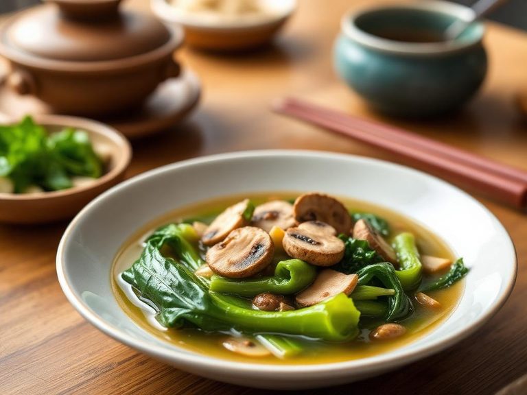 Bok choy and mushroom soup